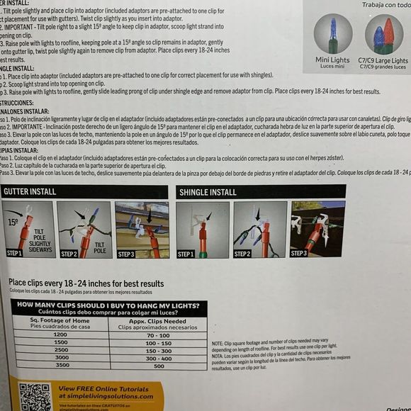 Ladderless Light Clips Outdoor Christmas Lights 50 Count Gutters Shingles Decor - Picture 7 of 10